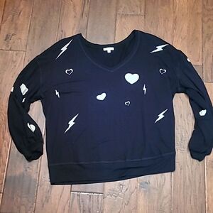 Kori black long-sleeved top with hearts & lightning bolts size Medium